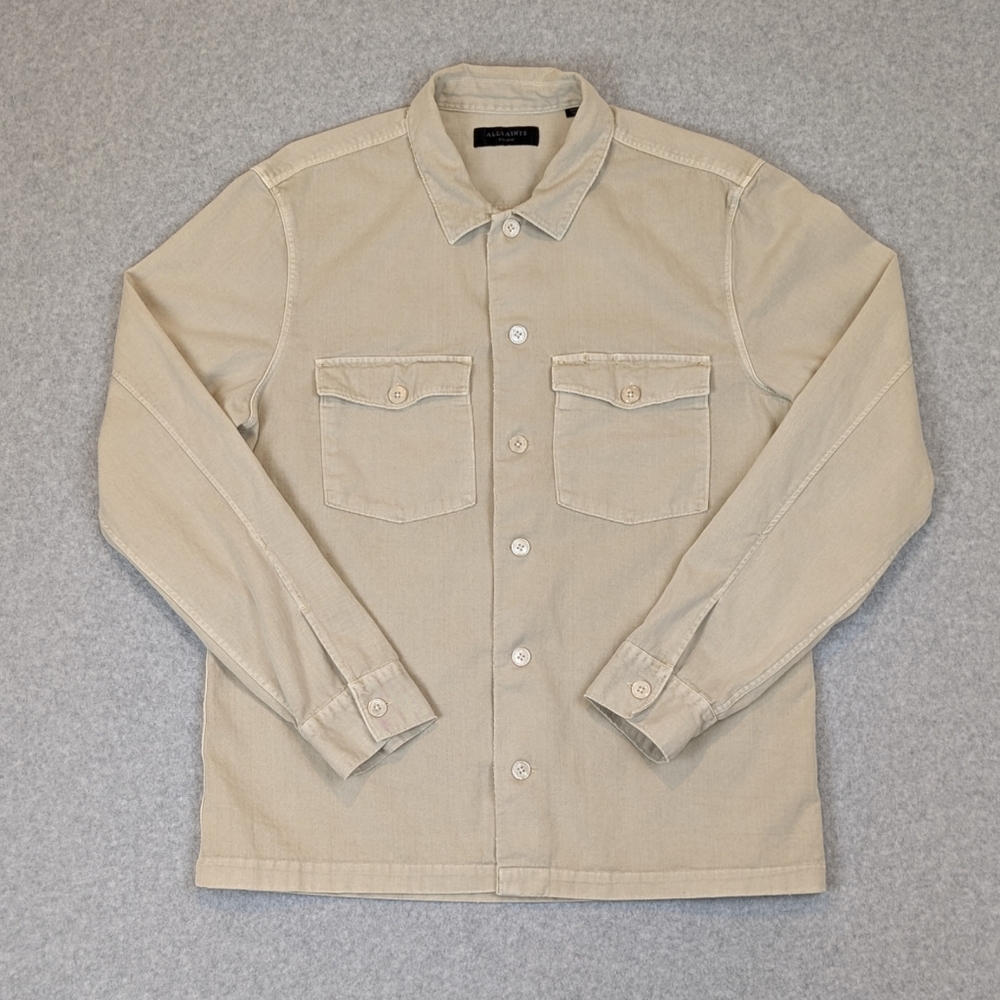 Allsaints Spotter Overshirt Men's XL Beige Khaki Twill Button Shirt Military